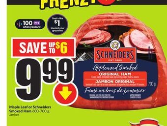 FreshCo Maple leaf or schneiders smoked ham 600-700 g offer
