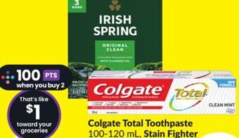 FreshCo Colgate total toothpaste 100-120 ml, stain fighter 90 ml, speed stick deodorant offer