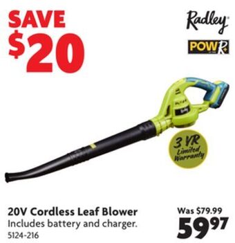 Home Hardware 20v cordless leaf blower offer
