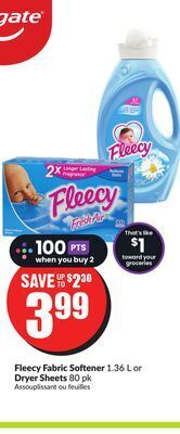 Chalo FreshCo Fleecy fabric softener 1.36 l or dryer sheets 80 pk offer