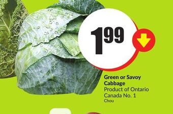 Chalo FreshCo Green or savoy cabbage product of ontario canada no. 1 offer