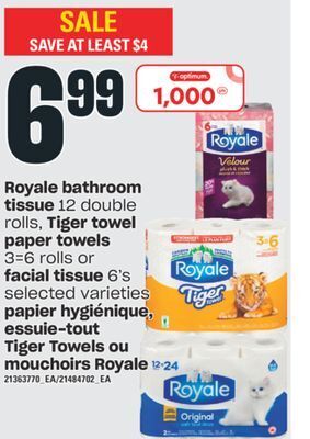 Valu-mart Papier hygiénique, essuie-tout tiger towels ou mouchoirs royale offer