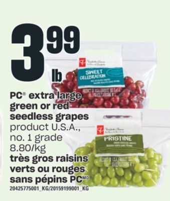 Valu-mart Très gros raisins verts ou rouges sans pépins pc offer