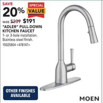 RONA Moen adler pull-down kitchen faucet offer