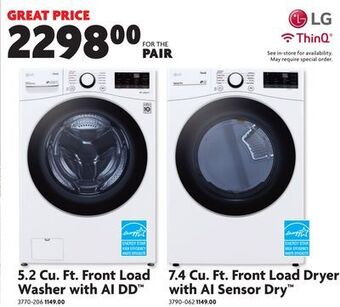 Home Hardware 5.2 cu. ft. front load washer with ai dd and 7.4 cu. ft. front load dryer with ai sensor dry offer