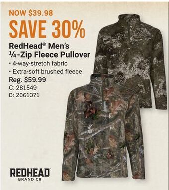 Bass Pro Redhead men's ¼-zip fleece pullover offer