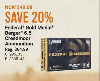 Federal gold medal berger 6.5 creedmoor ammunition