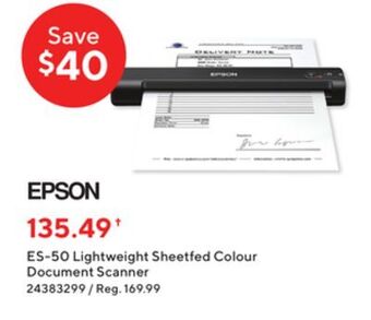 Staples Epson es-50 lightweight sheetfed colour document scanner offer