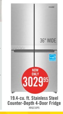 The Brick Kitchenaid 19.4 cu. ft. counter-depth 4-door refrigerator - krqc506mps offer
