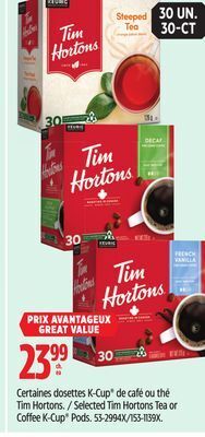 Canadian Tire Selected tim hortons tea or coffee k-cup pods offer