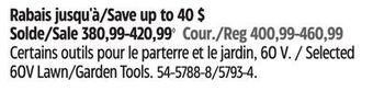 Canadian Tire Greenworks selected 60v lawn/garden tools offer