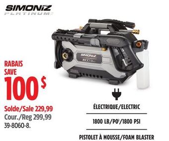 Canadian Tire Simoniz platinum electric 1800 psi foam blaster offer