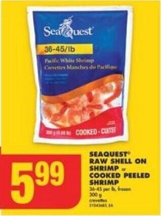 No Frills SEAQUEST RAW SHELL ON SHRIMP or COOKED PEELED SHRIMP offer