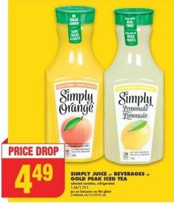 No Frills SIMPLY JUICE & BEVERAGES or GOLD PEAK ICED TEA offer