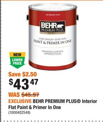Home Depot Exclusive behr premium plus interior flat paint & primer in one offer