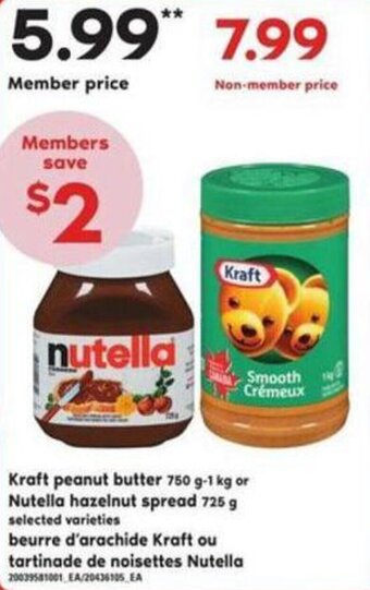 Kraft peanut butter 750 g-1 kg or Nutella hazelnut spread 725 g