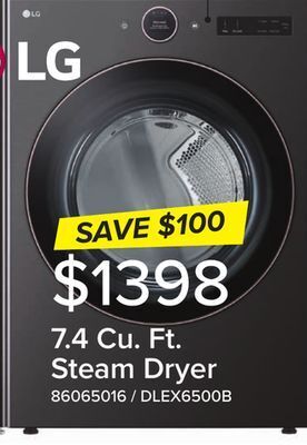 Leon's Lg black steel 7.4 cu. ft. ultra large capacity smart front load dryer with built-in intelligence & turbosteam - dlex6500b offer