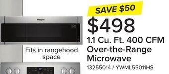 Leon's Whirlpool cu. ft. 400 cfm over-the-range microwave offer