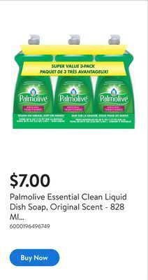 Walmart Palmolive essential clean liquid dish soap, original scent - 828 ml (3 pack) offer