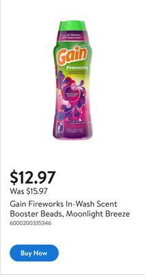 Walmart Gain fireworks in-wash scent booster beads, moonlight breeze offer