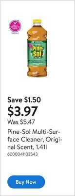 Walmart Pine-sol multi-surface cleaner, original scent, 1.41l offer