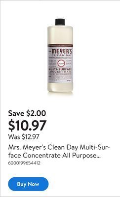 Walmart Mrs. meyer's clean day multi-surface concentrate all purpose cleaner, 946ml, lavender offer