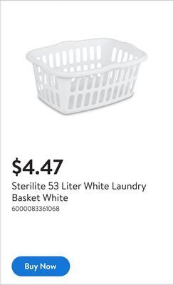 Walmart Sterilite 53 liter white laundry basket white offer