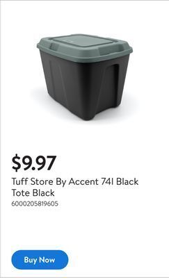 Walmart Tuff store by accent 74l black tote black offer
