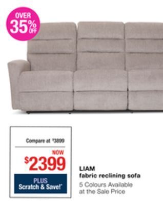 La Z Boy Liam fabric reclining sofa offer