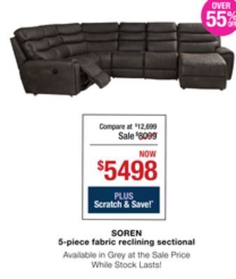La Z Boy Soren 5-piece fabric reclining sectional offer