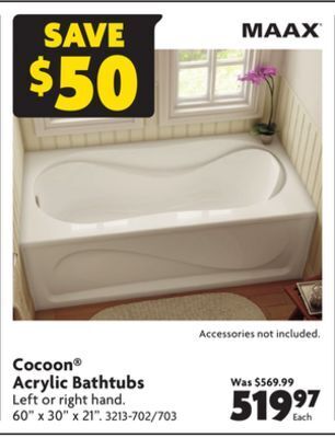Home Hardware Cocoon acrylic bathtubs offer