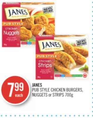 Shoppers Drug Mart Janes pub style chicken burgers, nuggets or strips offer