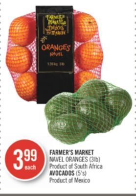 Shoppers Drug Mart Farmer's market navel oranges (3lb) product of south africa avocados (5's) offer