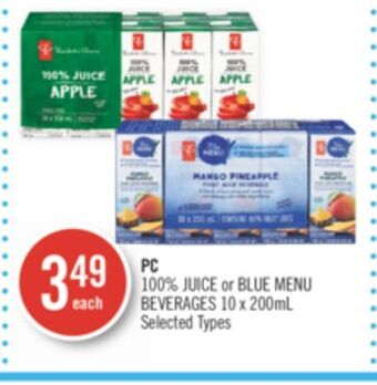Shoppers Drug Mart Pc 100% juice or blue menu beverages offer