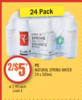 Shoppers Drug Mart Pc natural spring water offer