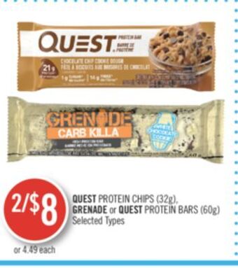 Shoppers Drug Mart Quest protein chips (32g) grenade or quest protein bars (60g) offer