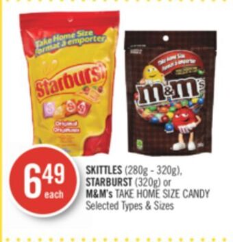 Shoppers Drug Mart Skittles (280g - 320g), starburst (320g) or m&m's take home size candy offer
