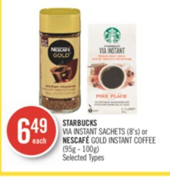 Shoppers Drug Mart Starbucks via instant sachets (8's) or nescafé gold instant coffee (95g - 100g) offer