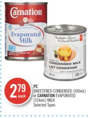 Shoppers Drug Mart Pc sweetened condensed (300ml) or carnation evaporated (354ml) milk offer