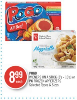 Shoppers Drug Mart Pogo wieners on a stick or pc frozen appetizers offer