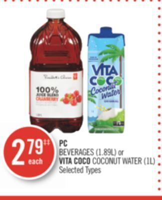 Shoppers Drug Mart Pc beverages (1.89l) or vita coco coconut water (1l) offer