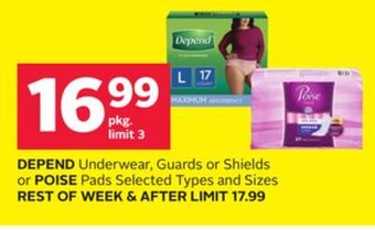 Rexall Depend underwear, guards or shields or poise pads offer