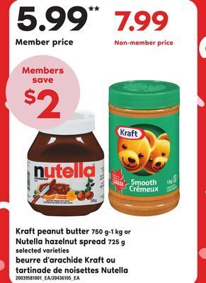 Independent City Market Beurre d'arachide kraft, 750 g-1 kg ou tartinade de noisettes nutella, 725 g offer