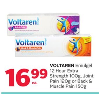 Rexall Voltaren emulgel 12 hour extra strength 100g, joint pain 120g or back & muscle pain 150g offer