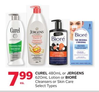 Rexall Curel 480ml or jergens 620ml lotion or bioré cleansers or skin care offer