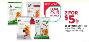 Rexall Be better gluten-free kettle chips 142g or veggie straws 142g offer
