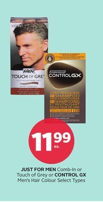 Rexall Just for men comb-in or touch of grey or control gx men's hair colour offer