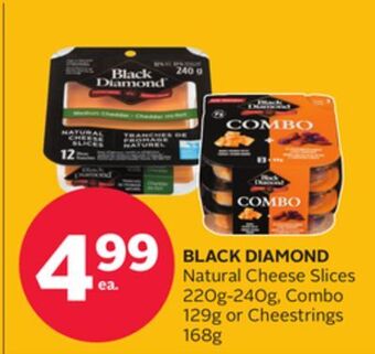Rexall Black diamond natural cheese slices 220g-240g, combo 129g or cheestrings 168g offer