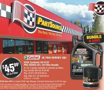 PartSource Castrol edge synthetic oil plus pro-series oe + oil filter bundle offer