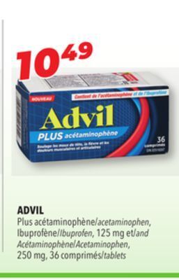 Familiprix Advil acetaminophen, ibuprofen, 125 mg and acetaminophen 250 mg, 36 tablets offer